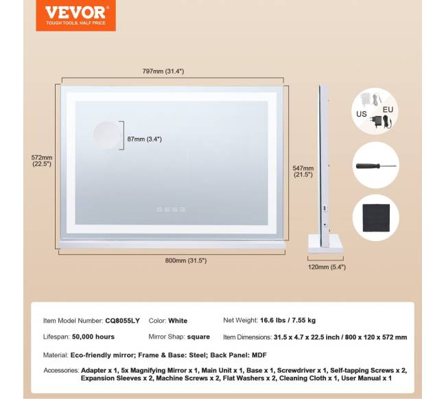 Apšviestas makiažo veidrodis su Bluetooth ir USB6