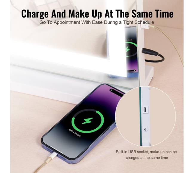 Veidrodinis makiažo stalas su apšvietimu 80x55 cm5