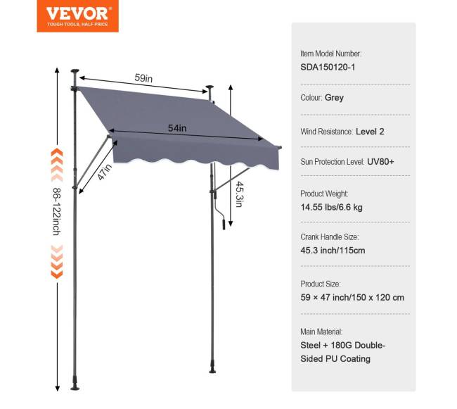 Ištraukiama 150x120 cm terasos markizė su rankena2