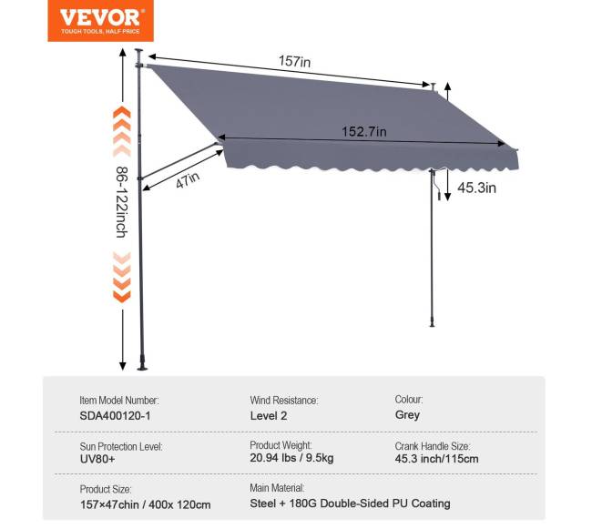 400x120 cm markizė su rankena2