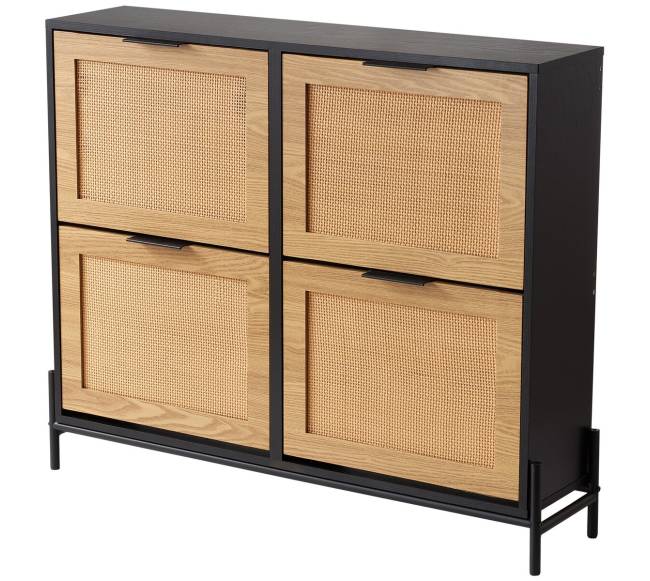 Rataninė batų spintelė su 4 atverčiamais stalčiais0