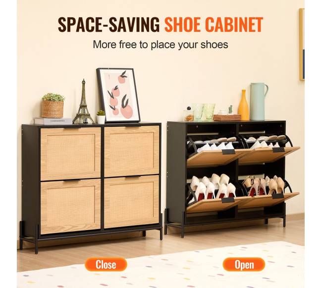 Rataninė batų spintelė su 4 atverčiamais stalčiais2