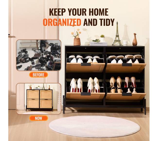 Rataninė batų spintelė su 4 atverčiamais stalčiais4