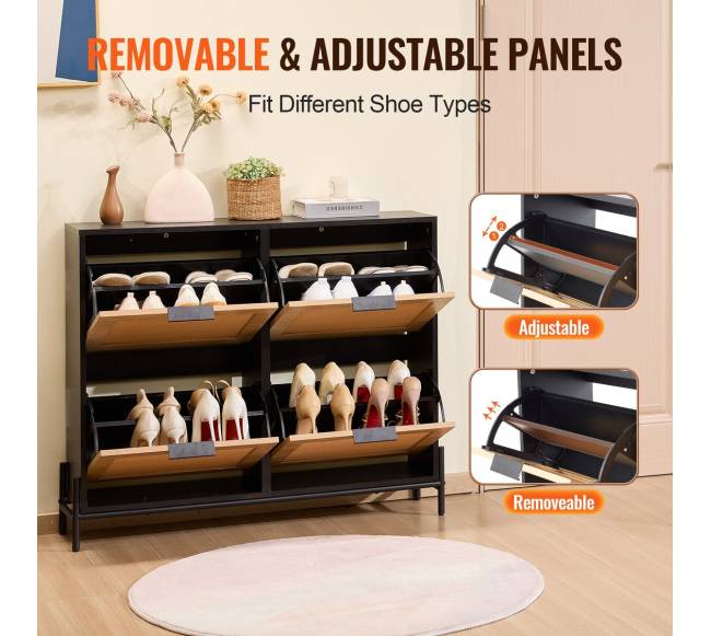 Rataninė batų spintelė su 4 atverčiamais stalčiais6