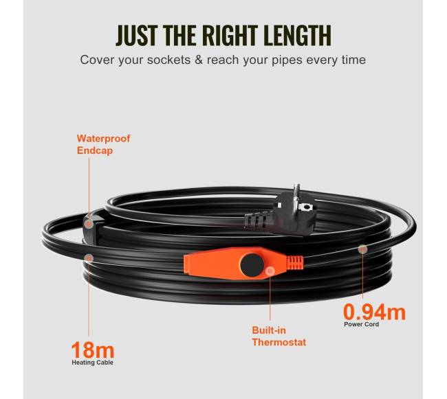 Vamzdžio šildymo kabelis 18 m su termostatu4