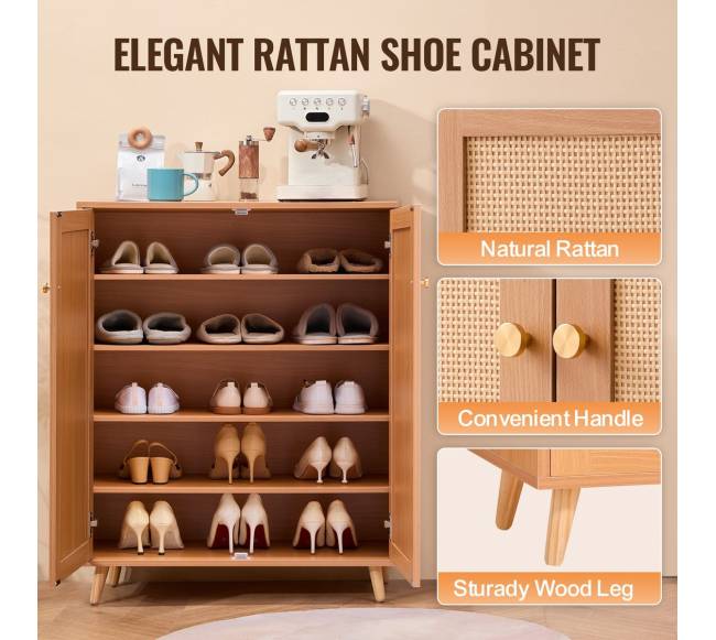 Rataninė batų spintelė su 5 lentynomis5