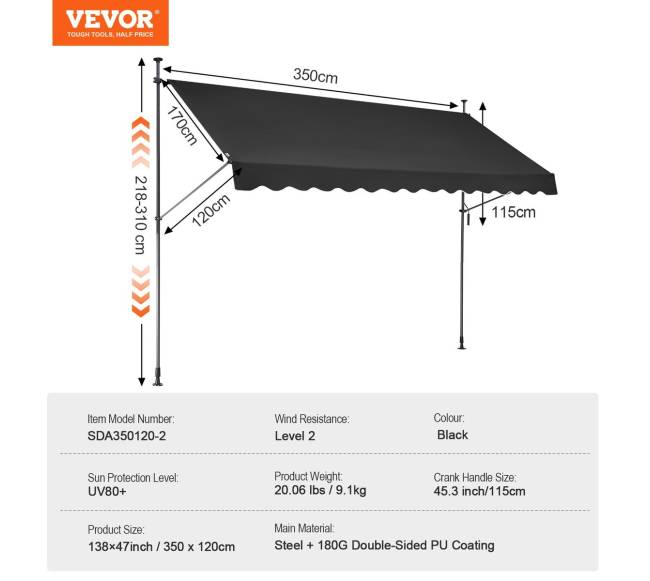 Reguliuojama markizė terasai su rankena6