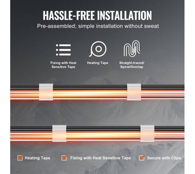 Savaime reguliuojamas vamzdžių šildymo kabelis 1.83 m su termostatu5