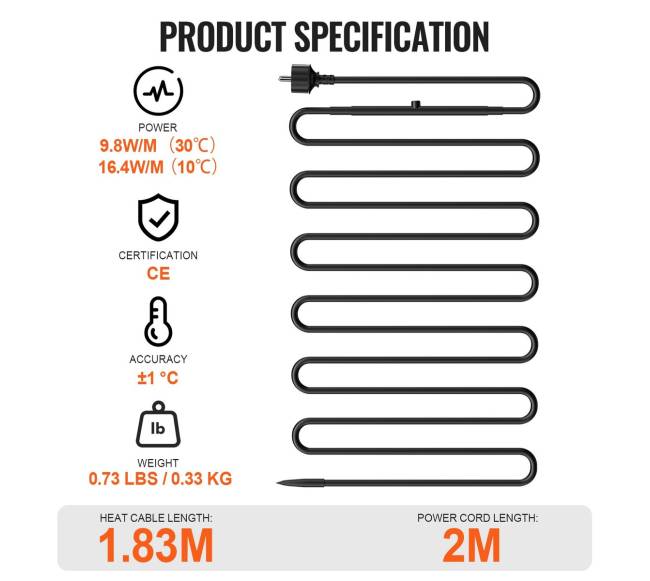 Savaime reguliuojamas vamzdžių šildymo kabelis 1.83 m su termostatu6