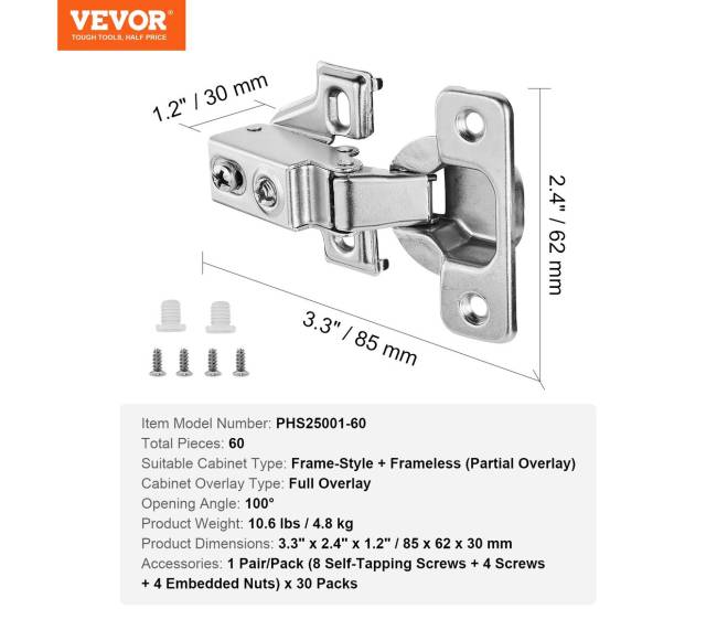 Spintelių durų lankstai, 60 vnt, su švelniu uždarymu6