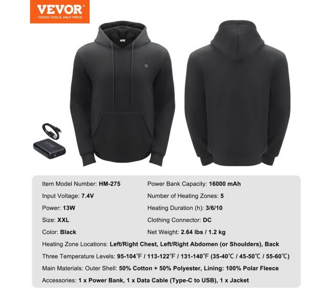 Šildomas džemperis su baterija unisex juodas6