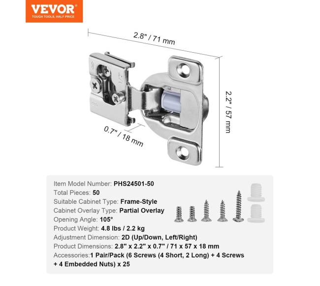 Dulkių minkšto uždarymo durų vyrių rinkinys 50 vnt.6