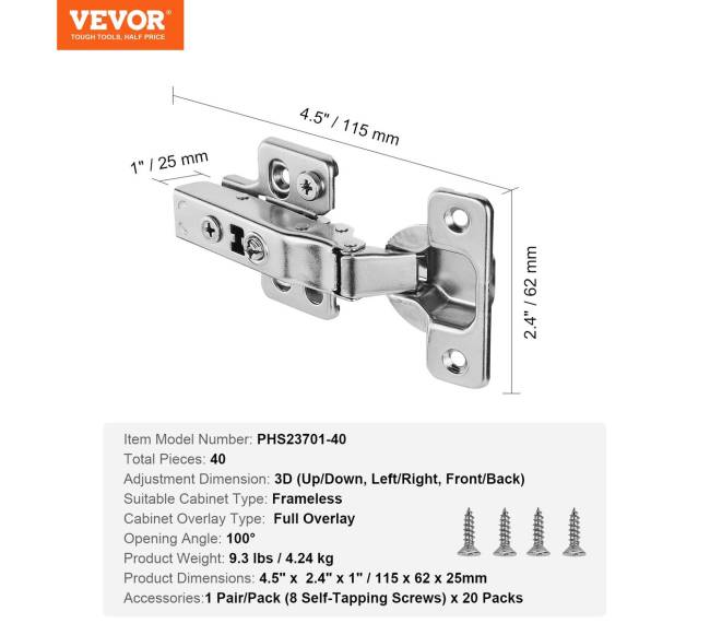Spintelių durų vyriai 40 vnt. su švelniu uždarymu6