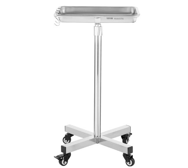 Mobilus nerūdijančio plieno Mayo stovas su nuimama padėklu0