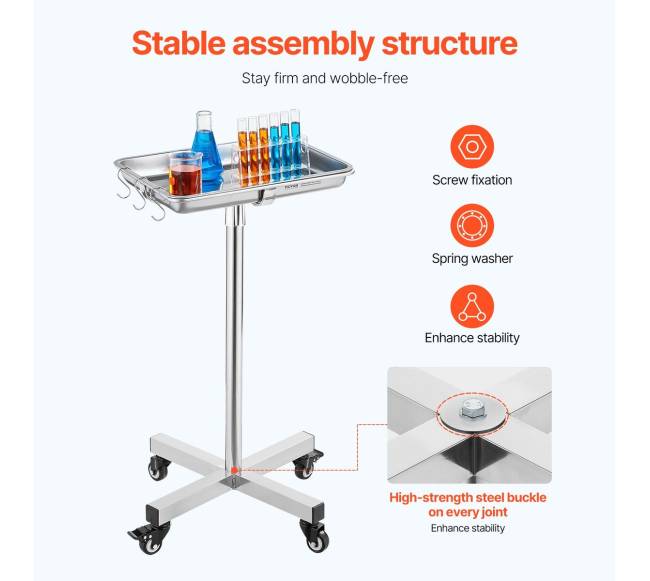 Mobilus nerūdijančio plieno Mayo stovas su nuimama padėklu2