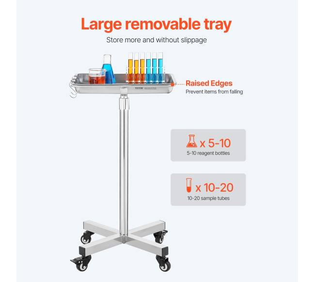 Mobilus nerūdijančio plieno Mayo stovas su nuimama padėklu4