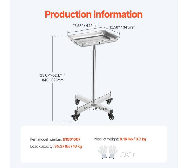 Mobilus nerūdijančio plieno Mayo stovas su nuimama padėklu6