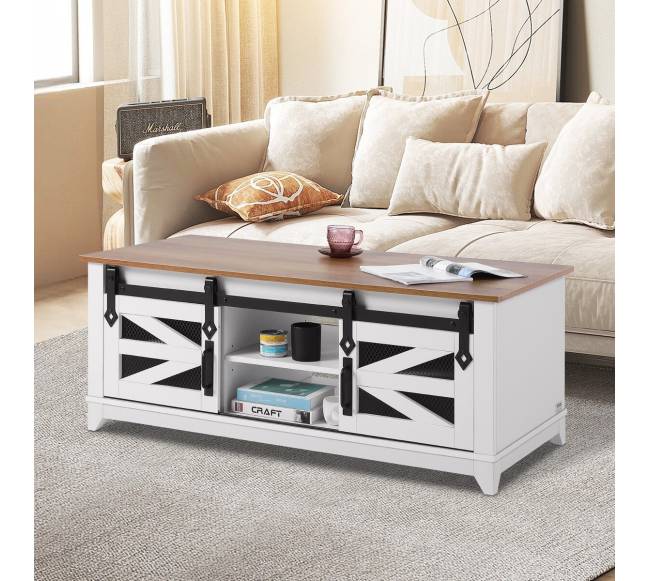 kaimiško stiliaus kavos staliukas su slystančiomis durimis7