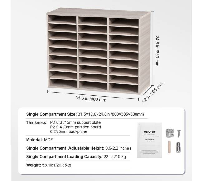 Medinės literatūros dėklas su 27 skyreliais pilkas6