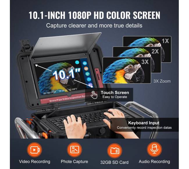 Nuotekų kamera su 10,1 colio lietimui jautriu ekranu4