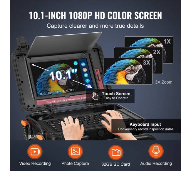 Savitakės kanalizacijos kamera su 10,1 colio ekranu3