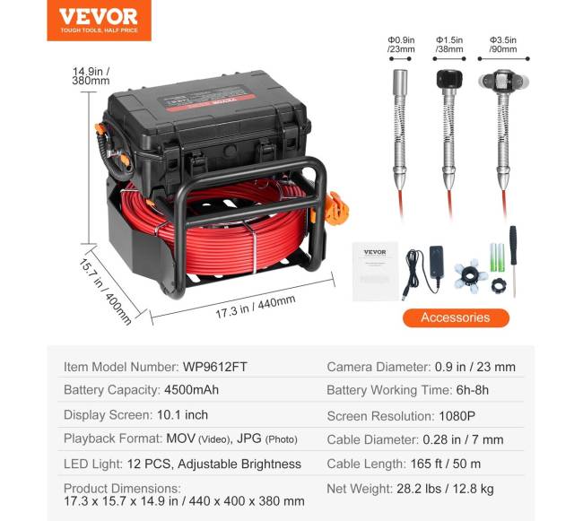 Savitakės kanalizacijos kamera su 10,1 colio ekranu6