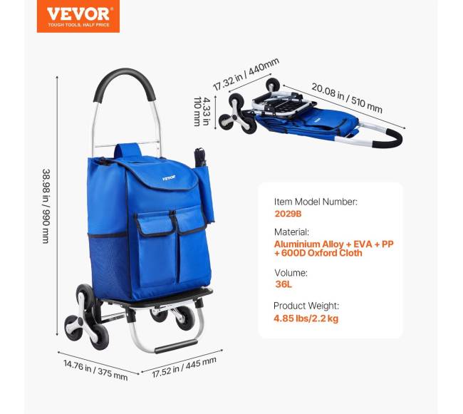 Laiptų lipimo sulankstomas vežimėlis 36L6