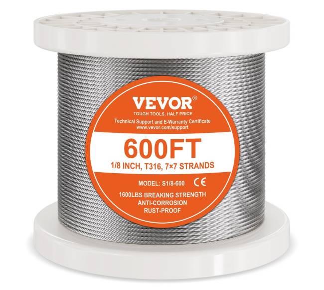 Nerūdijančio plieno 3,18 mm 600 ft trosas0