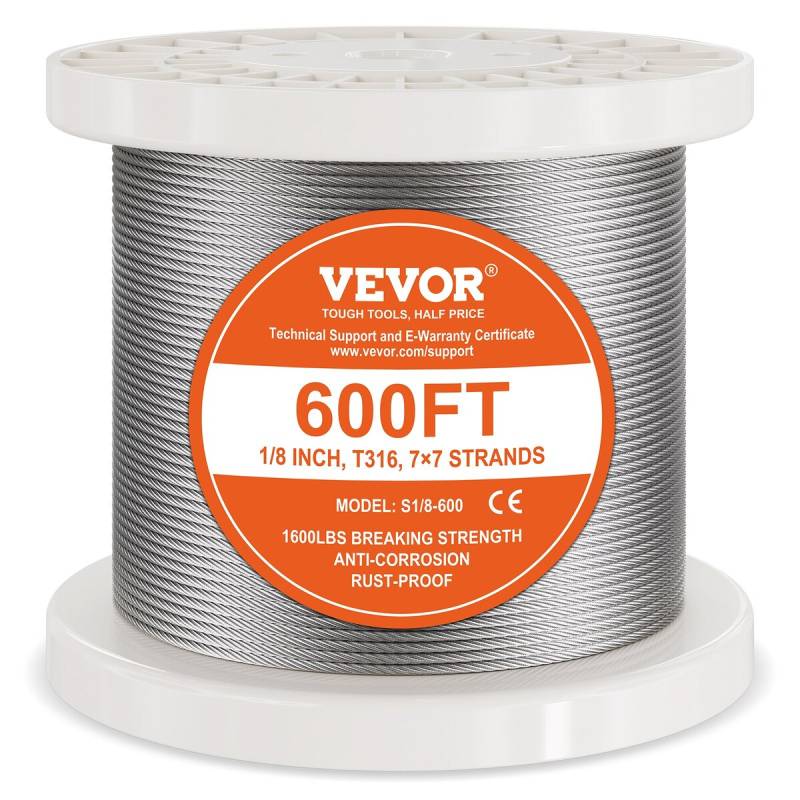 Nerūdijančio plieno 3,18 mm 600 ft trosas0