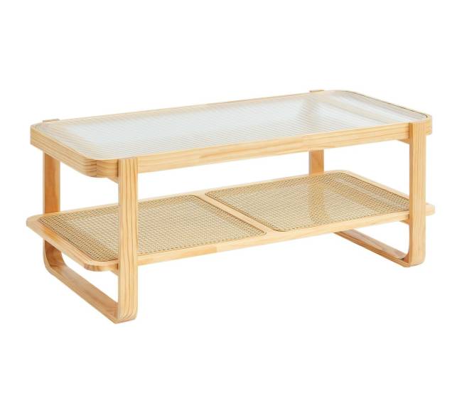 Rataninis stačiakampis kavos staliukas 2 aukštų0