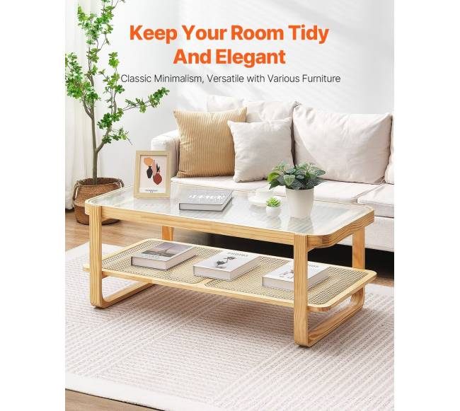 Rataninis stačiakampis kavos staliukas 2 aukštų1