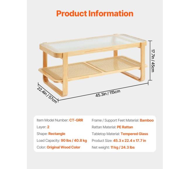 Rataninis stačiakampis kavos staliukas 2 aukštų6