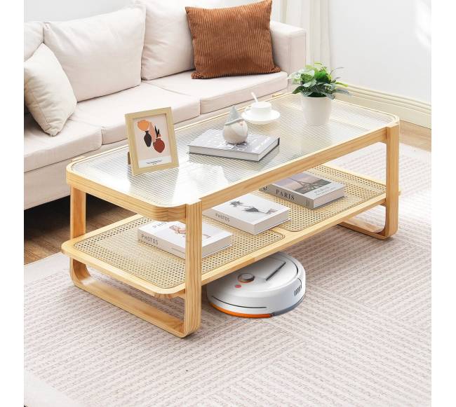 Rataninis stačiakampis kavos staliukas 2 aukštų7