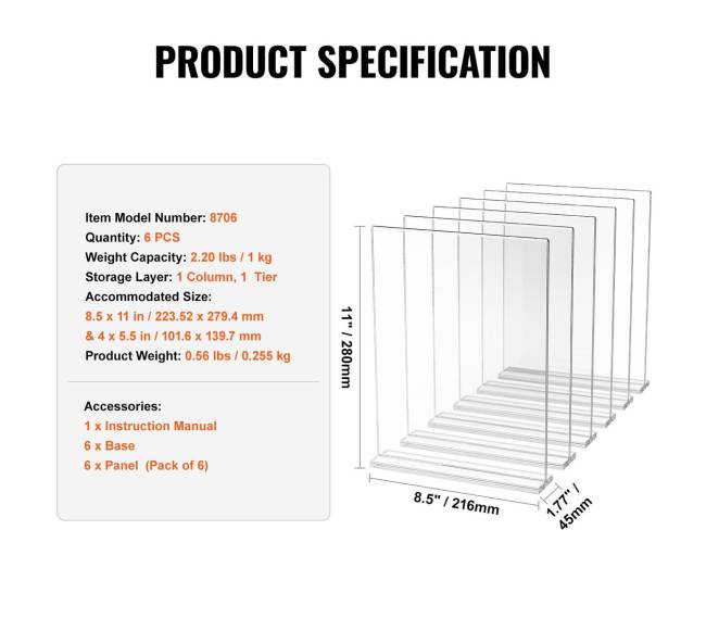 Akrilo lentynėlė 6 vnt. 21.5 x 28 cm dvišaliai stendai6