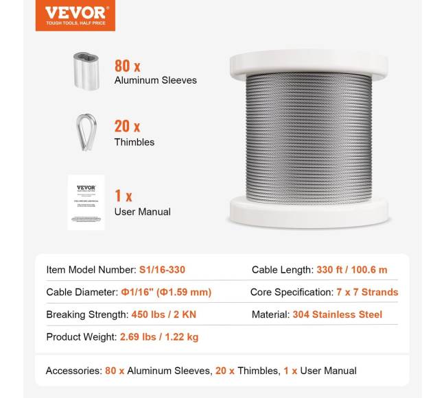 304 nerūdijančiojo plieno trosas 100,6 m6