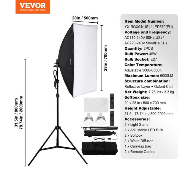 Apšvietimo komplektas su softbox ir LED lemputėmis6