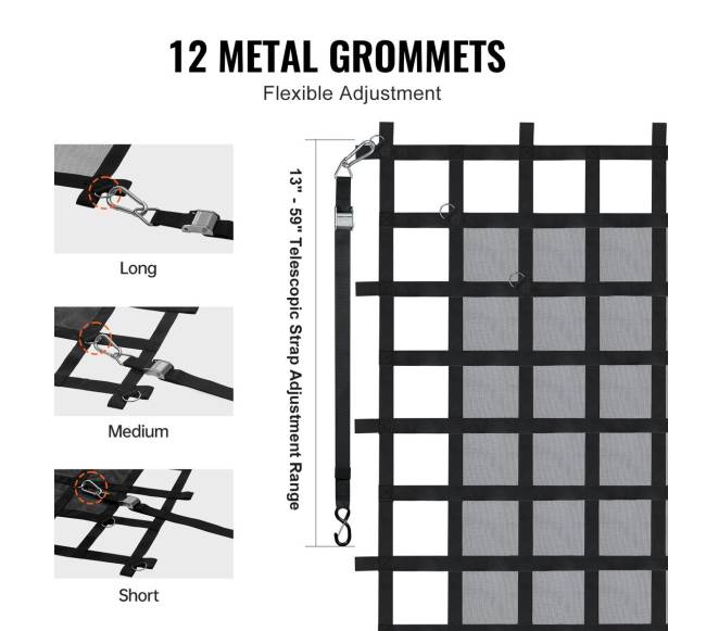 Krovinių tinklas 72 x 57 cm su reguliuojamomis sagtimis2