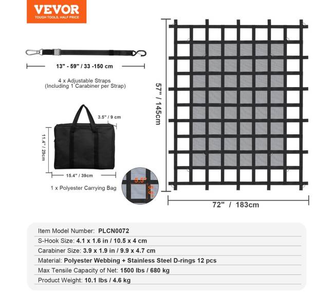 Krovinių tinklas 72 x 57 cm su reguliuojamomis sagtimis6