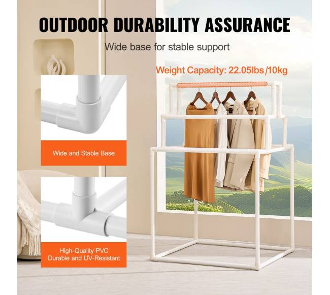 8 dalių PVC rankšluosčių stovas lauko naudojimui4