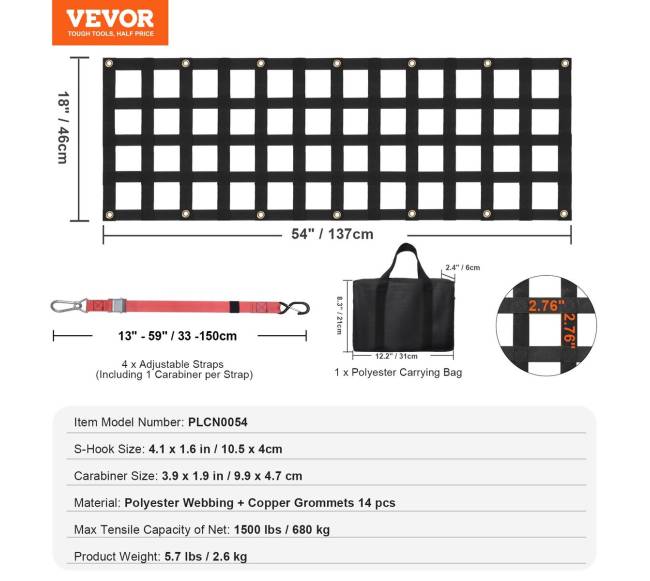 pikapo bagažinės tinklas 137 cm x 46 cm6