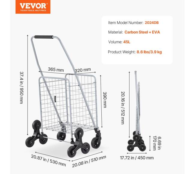 Sulankstomas laiptų vežimėlis su 45L krepšiu6