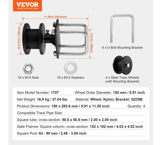 Stumdomų vartų komplektas su 4 bėgių ratukais6