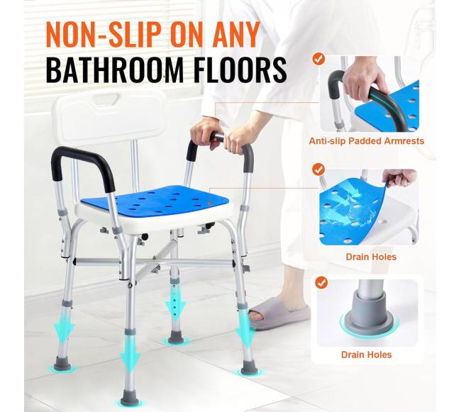 Vonios kėdė su atlošu ir porankiais, reguliuojamo aukščio2