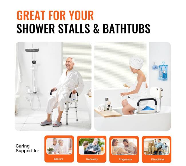 Vonios kėdė su atlošu ir porankiais, reguliuojamo aukščio4