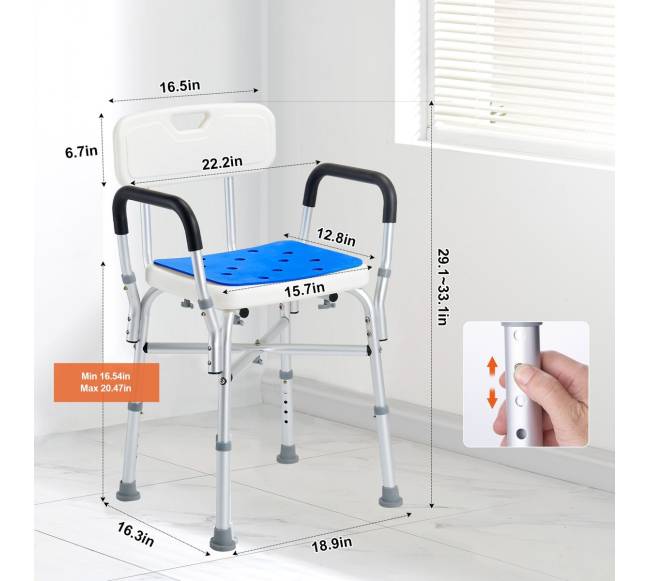 Vonios kėdė su atlošu ir porankiais, reguliuojamo aukščio5