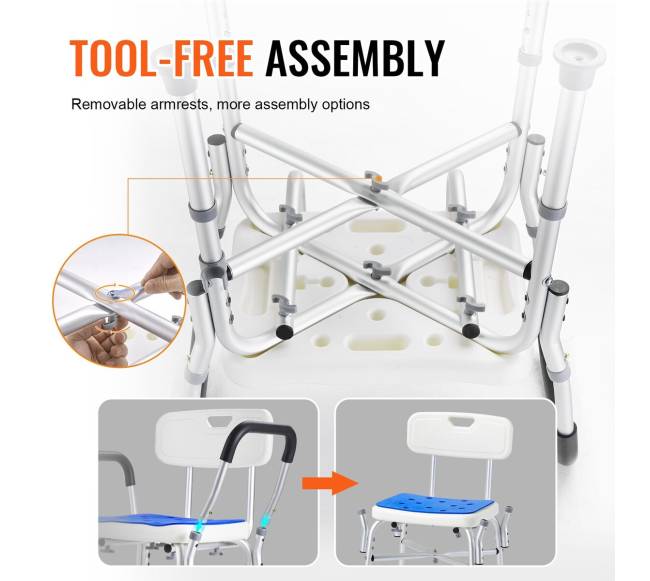 Vonios kėdė su atlošu ir porankiais, reguliuojamo aukščio6