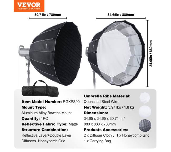 Parabolinis softboksas, 33 colių, greitas lankstymas6