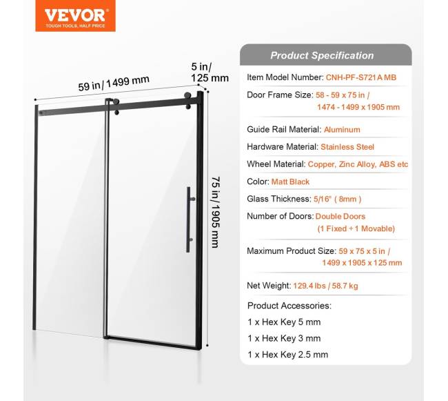 Bela stiklinė dušo durys 58-59 x 75 cm6