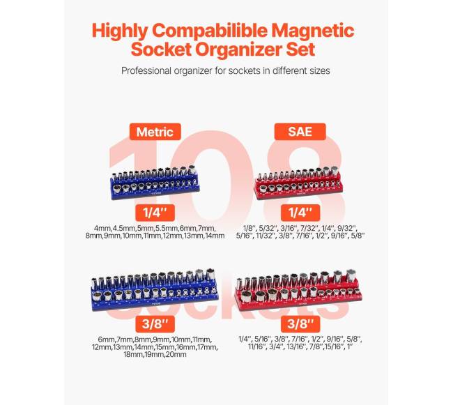 Magnetinis lizdų laikiklis 4 vnt. rinkinyje SAE ir metriniai1