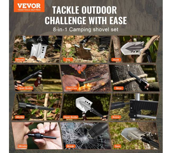 Išgyvenimo kastuvas 8 in 1 sulankstomas įrankis1